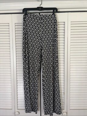 AB Studio Black and White Diamond-Print Wide-Leg Pants